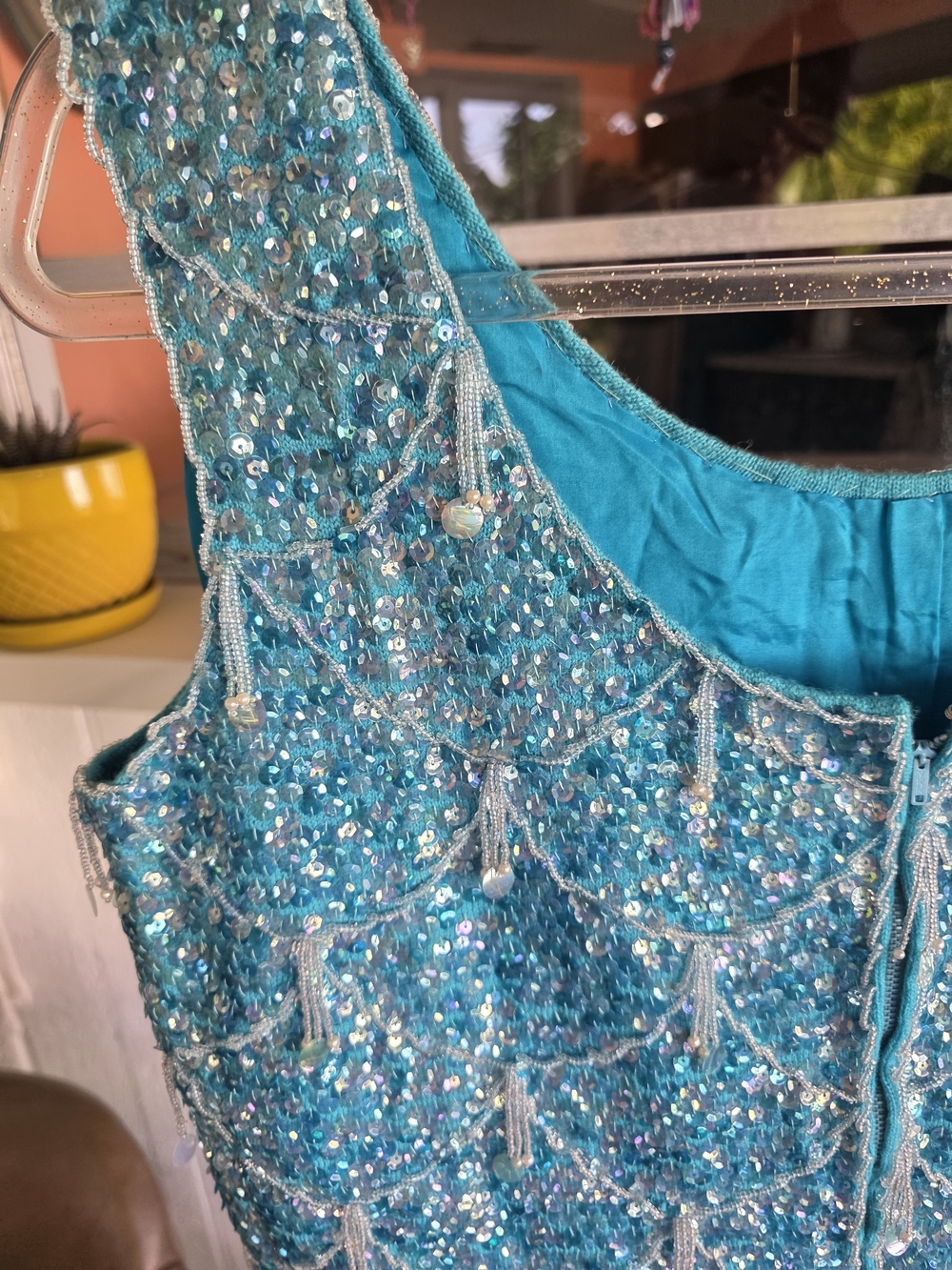 Vintage 70s Fairy Mermaid Turquoise Beaded Tassel Tank Top Size 36 Small? - Picture 9 of 16